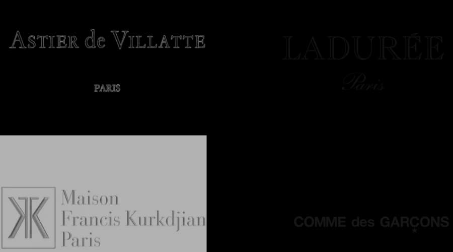 Logos of Astier de Villatte, Ladurée, Maison Francis Kurkdjian and Comme des Garçons